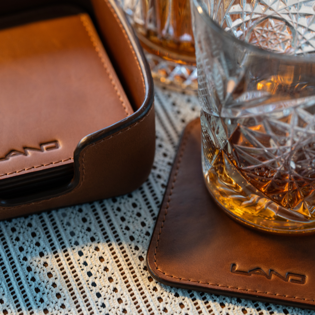 Leather Coaster Set, Coaster Set | LAND Leather Goods