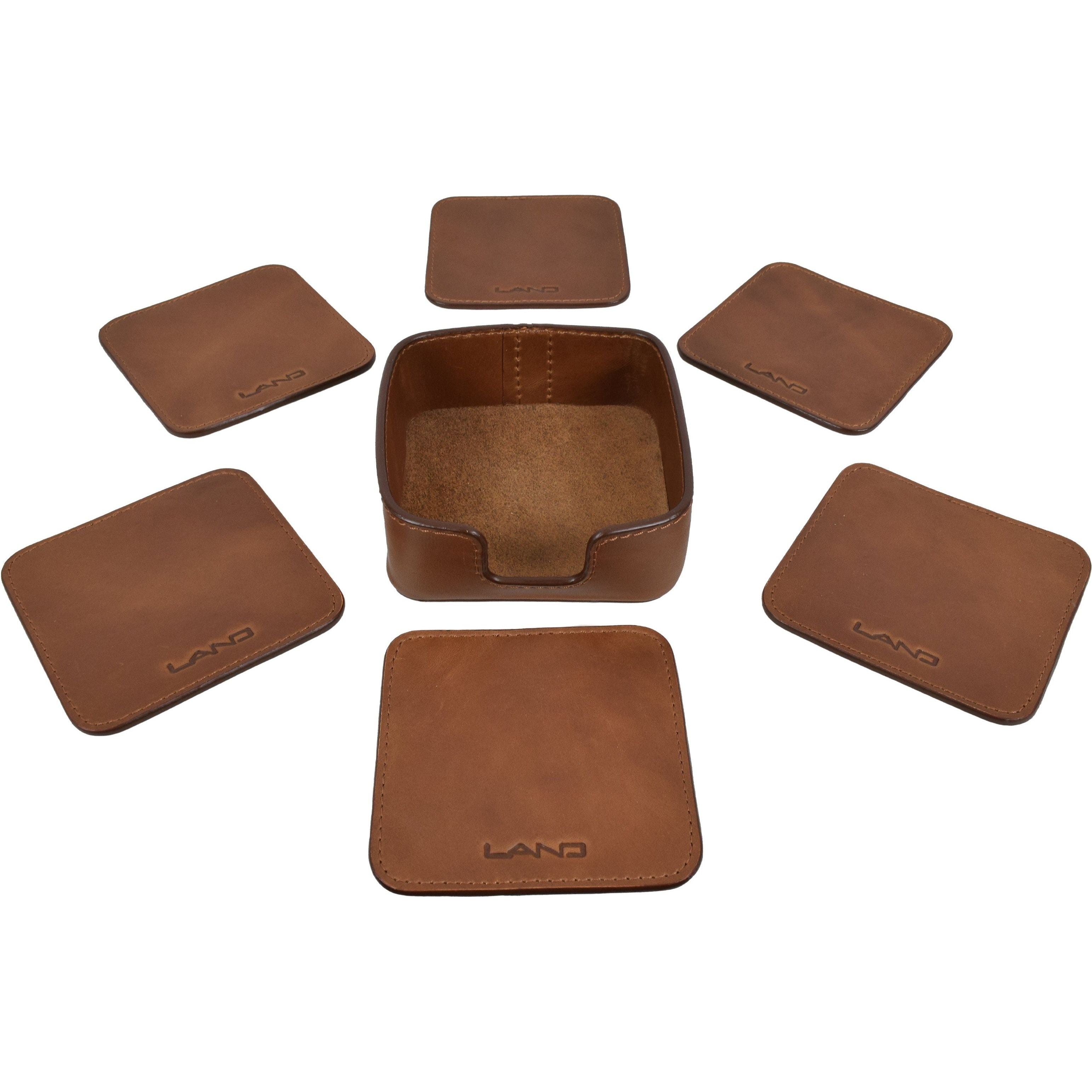Leather Coaster Set, Coaster Set | LAND Leather Goods