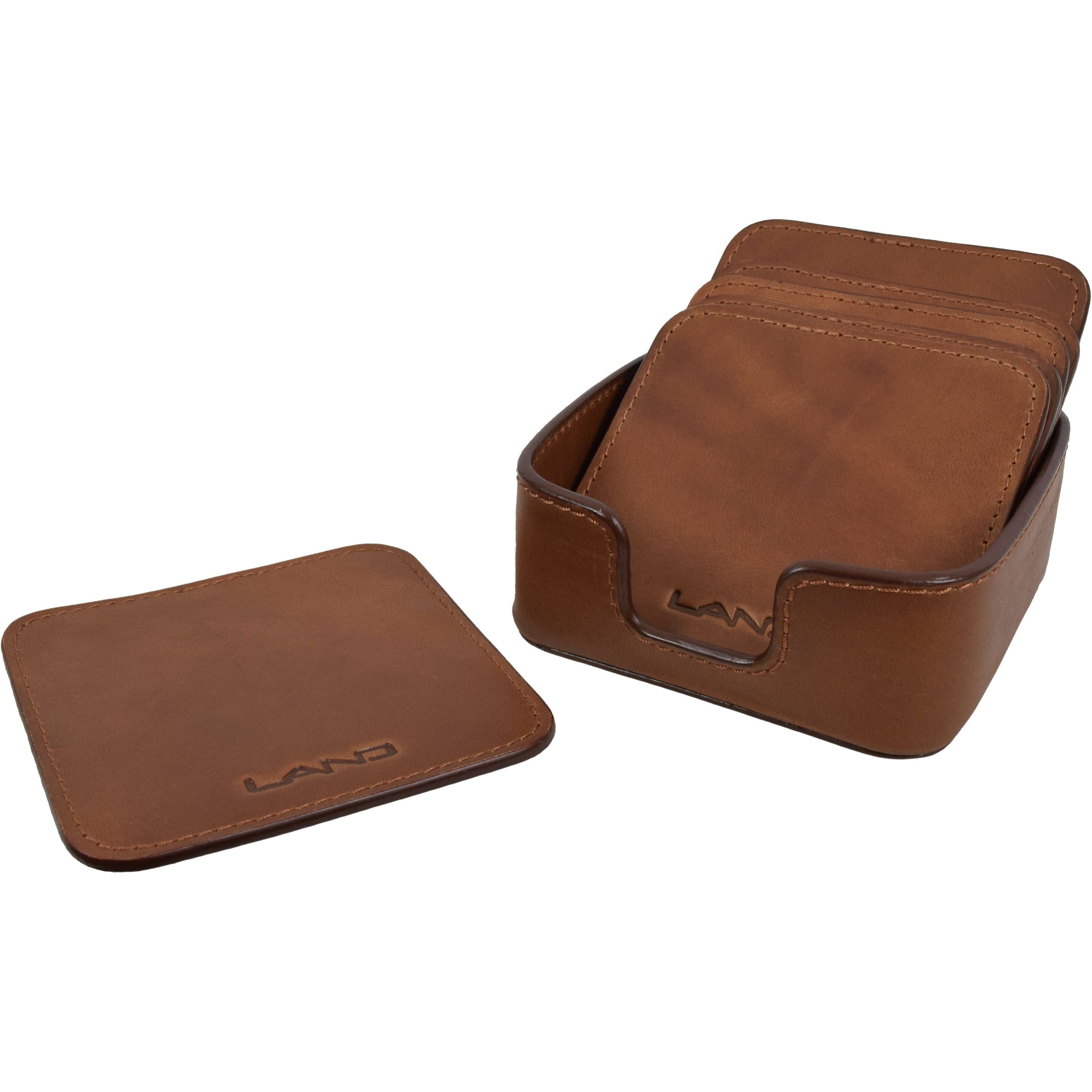 Leather Coaster Set, Coaster Set | LAND Leather Goods
