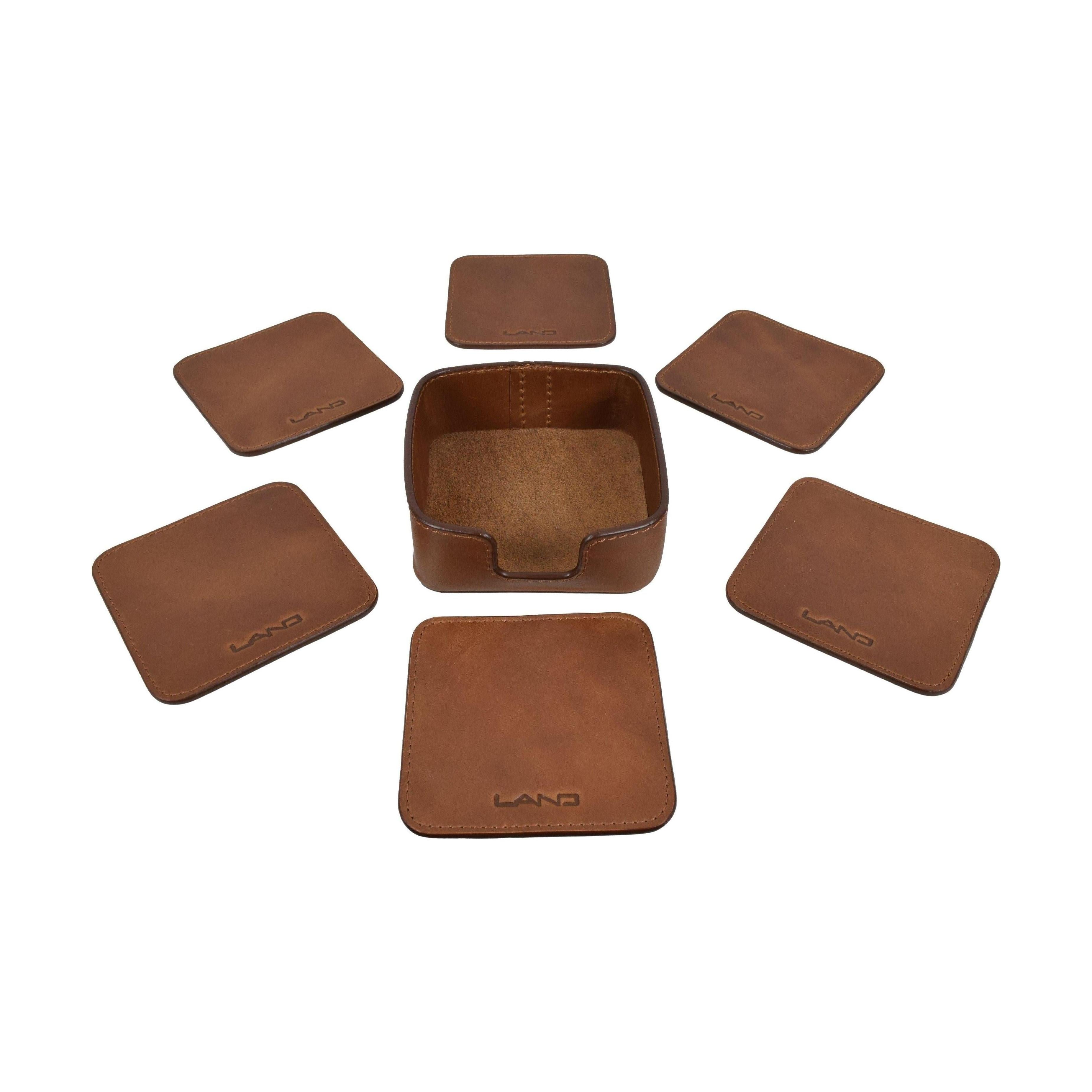 Leather Coaster Set, Coaster Set | LAND Leather Goods