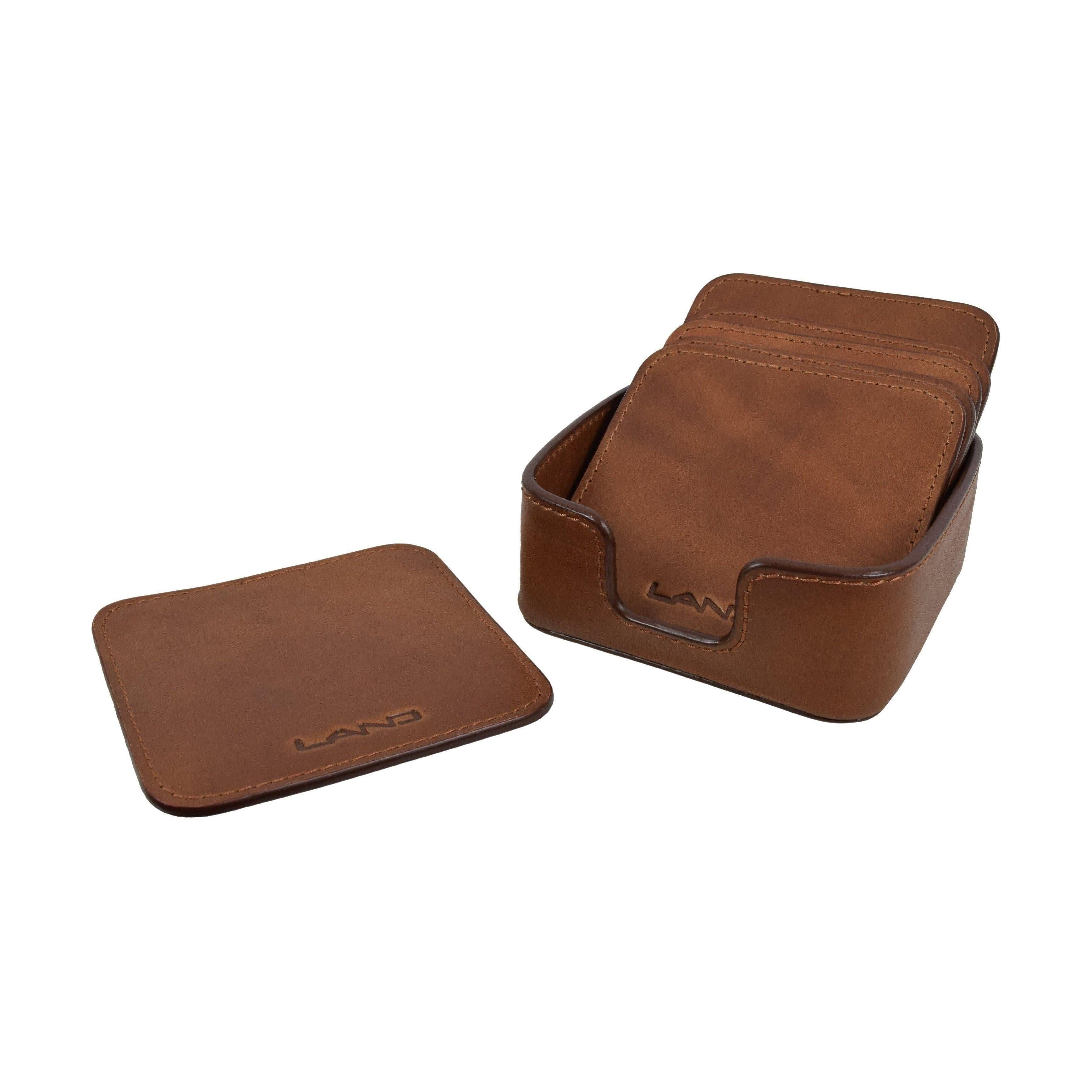Leather Coaster Set, Coaster Set | LAND Leather Goods